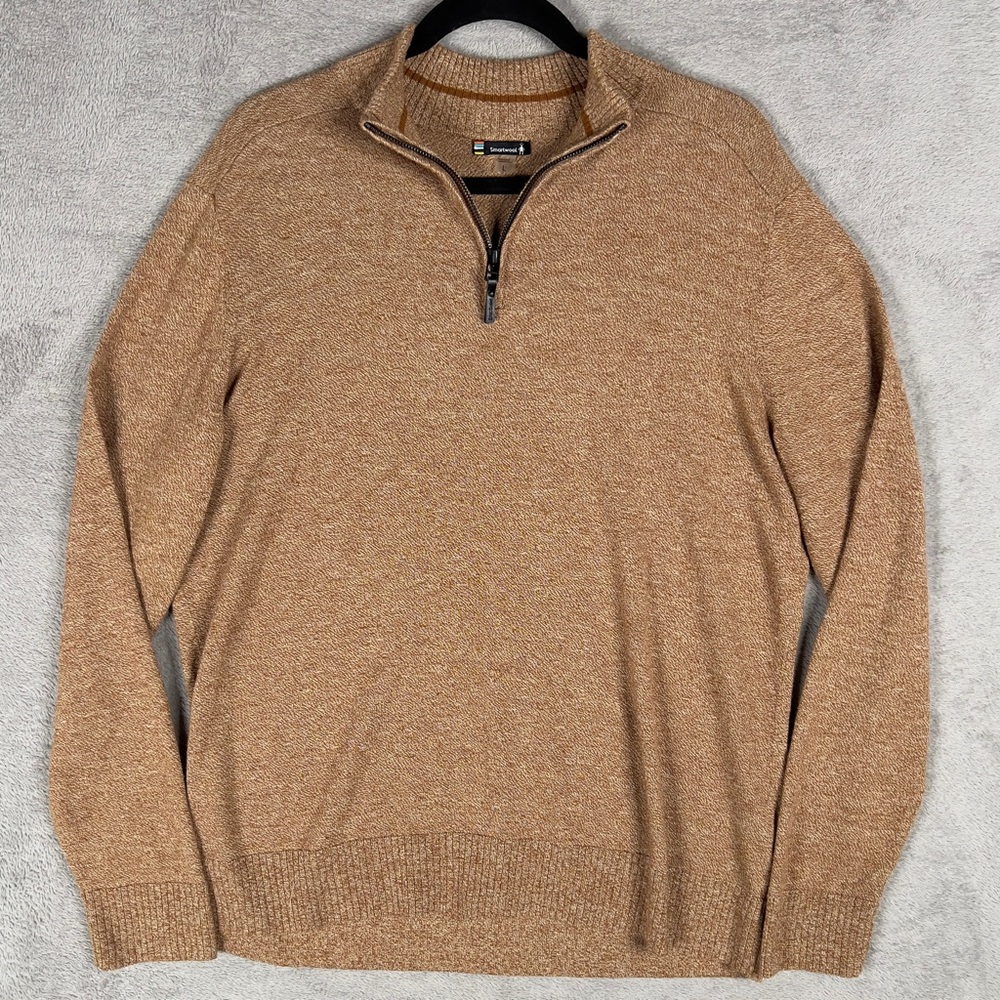 Smartwool Sparwood 1/4 Zip‎ Sweater Men's Large Merino Wool Blend Acorn Brown